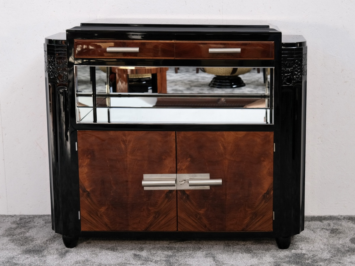 Small Sideboard With Open Shelf Compartment And Mirror, Nickel-plated Fittings-photo-2