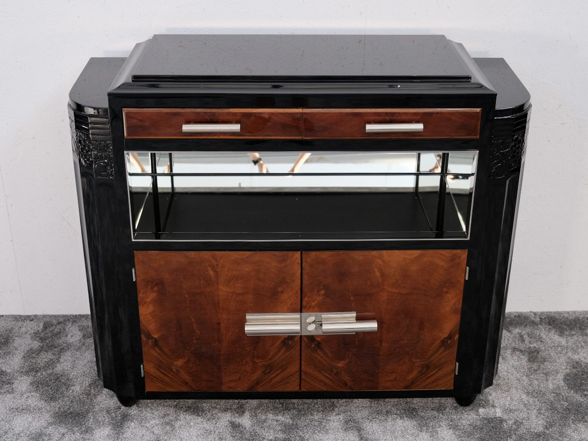 Small Sideboard With Open Shelf Compartment And Mirror, Nickel-plated Fittings-photo-3
