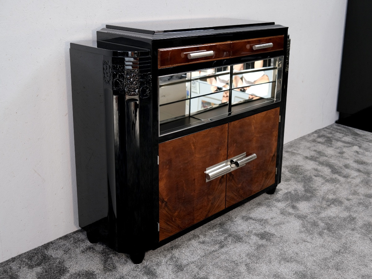 Small Sideboard With Open Shelf Compartment And Mirror, Nickel-plated Fittings-photo-4
