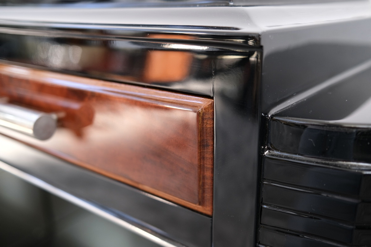 Small Sideboard With Open Shelf Compartment And Mirror, Nickel-plated Fittings-photo-1