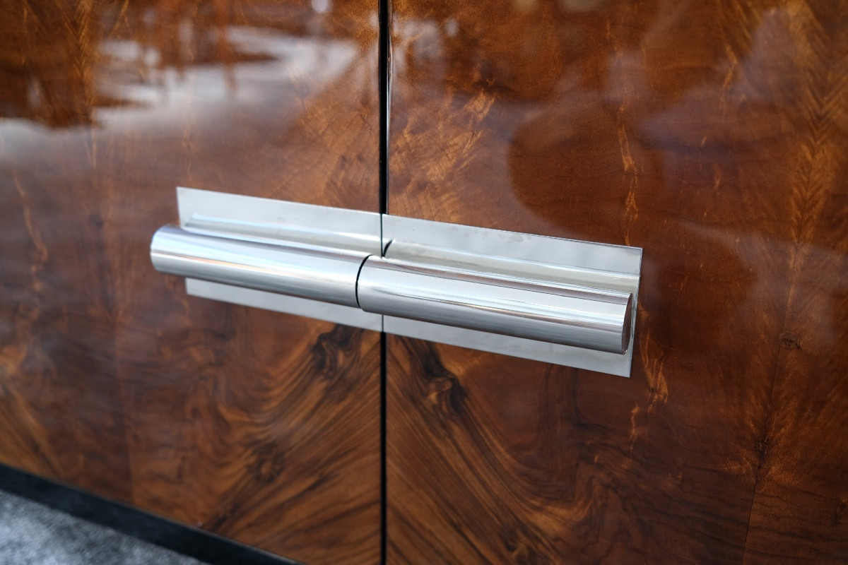 Small Sideboard With Open Shelf Compartment And Mirror, Nickel-plated Fittings-photo-3