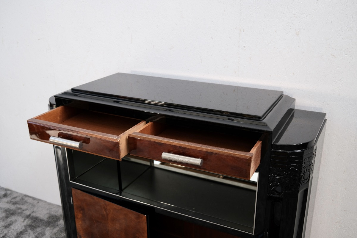 Small Sideboard With Open Shelf Compartment And Mirror, Nickel-plated Fittings-photo-7