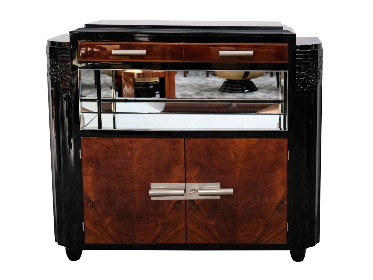 Small Sideboard With Open Shelf Compartment And Mirror, Nickel-plated Fittings