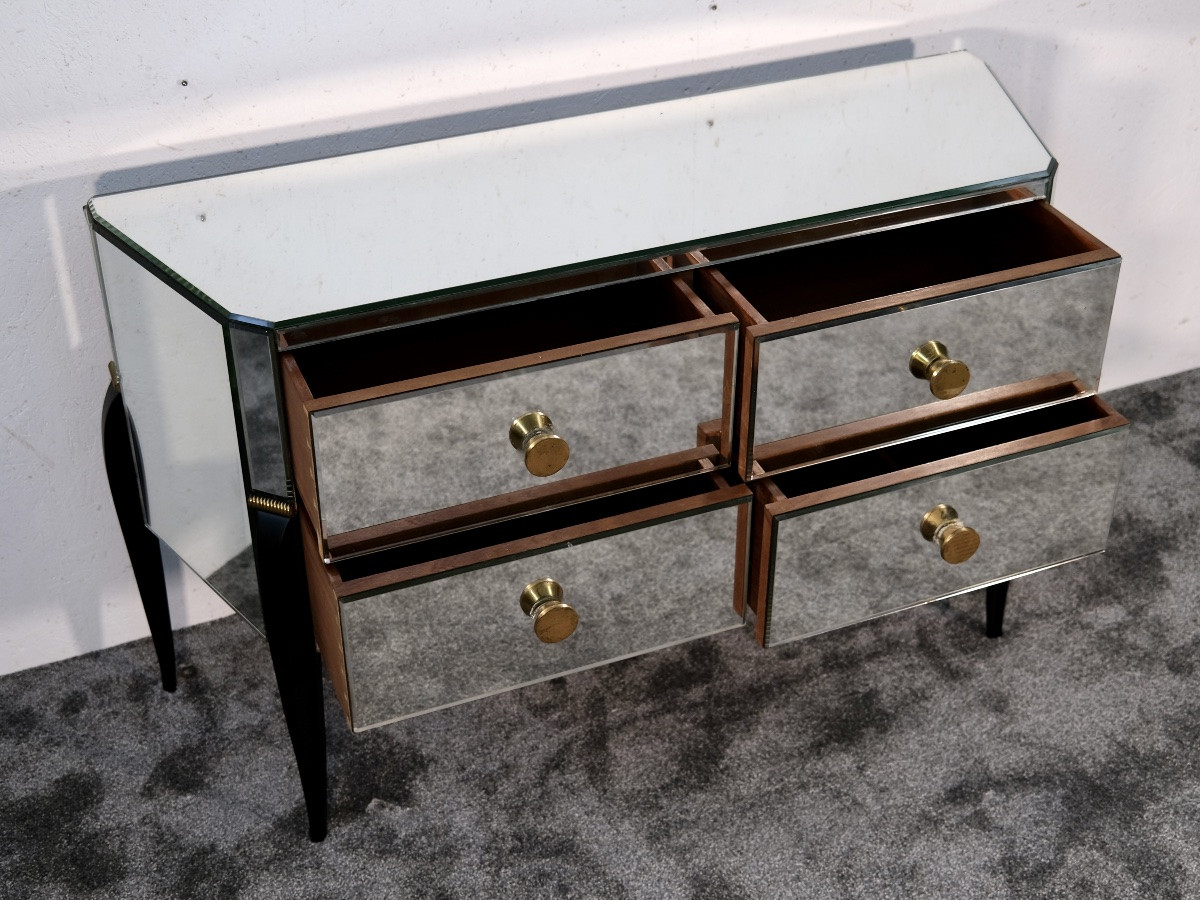 Art Deco Chest Of Drawers With Mirrors And Elegantly Curved Legs. Brass-colored Wall Lights.-photo-6