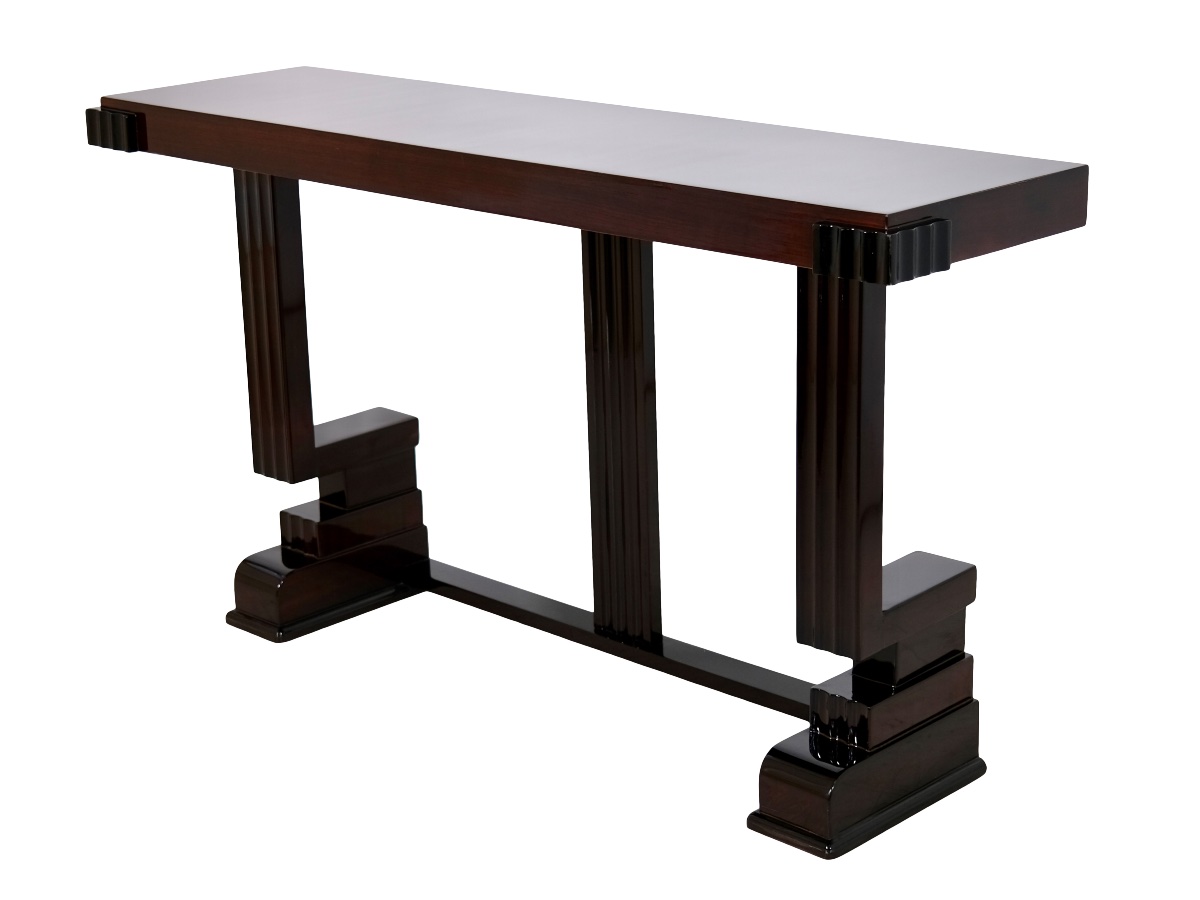 Mahogany Console, Original Art Deco High-gloss Lacquer, France, 1930s-photo-2