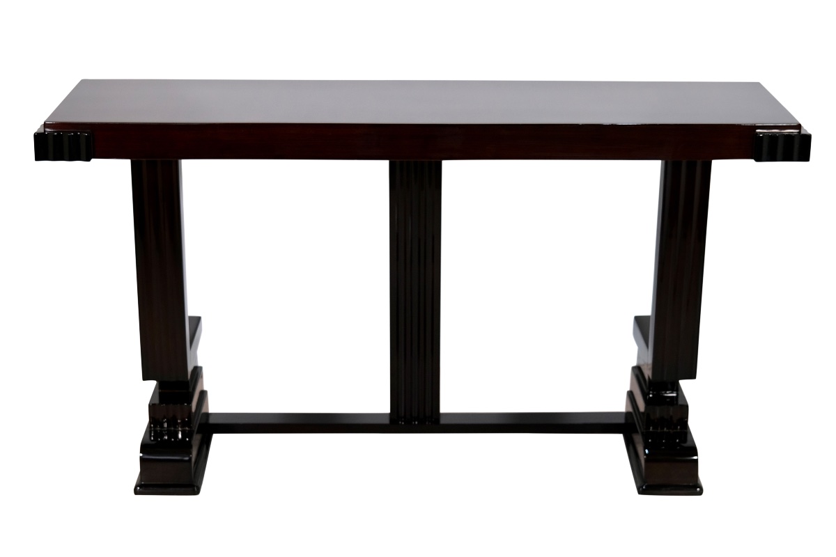 Mahogany Console, Original Art Deco High-gloss Lacquer, France, 1930s