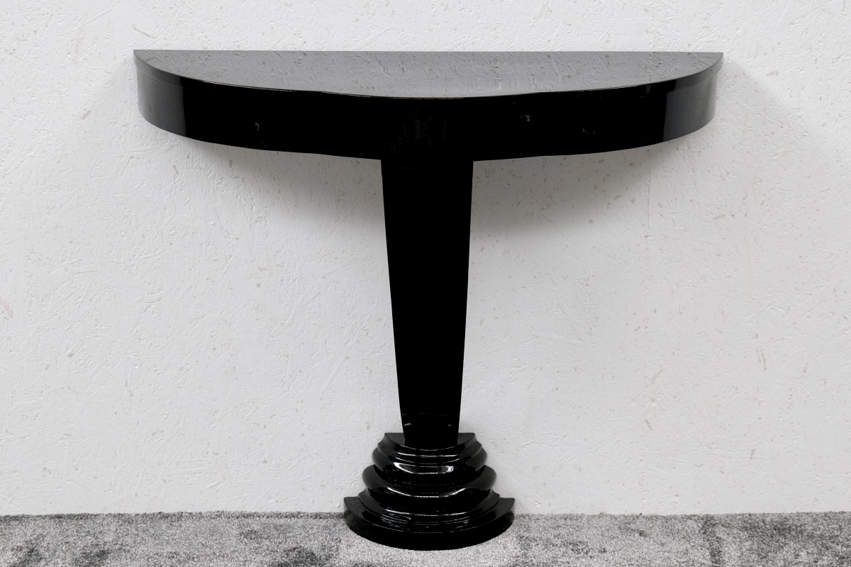 Semicircular Console High-gloss Black Lacquer Original Art Deco, France, 1930s-photo-2