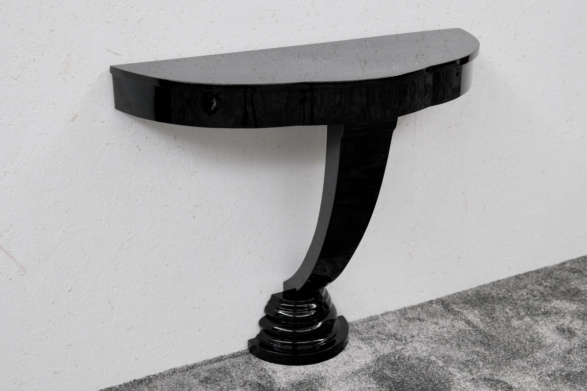 Semicircular Console High-gloss Black Lacquer Original Art Deco, France, 1930s-photo-3