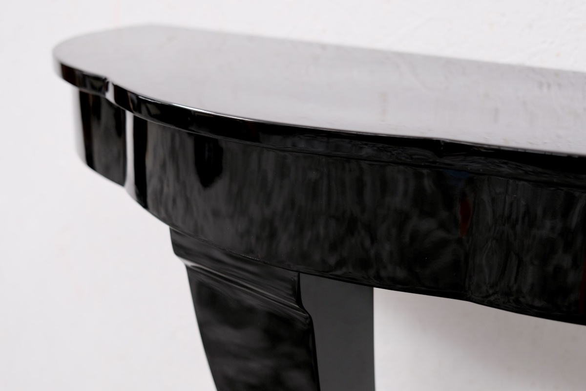Semicircular Console High-gloss Black Lacquer Original Art Deco, France, 1930s-photo-1