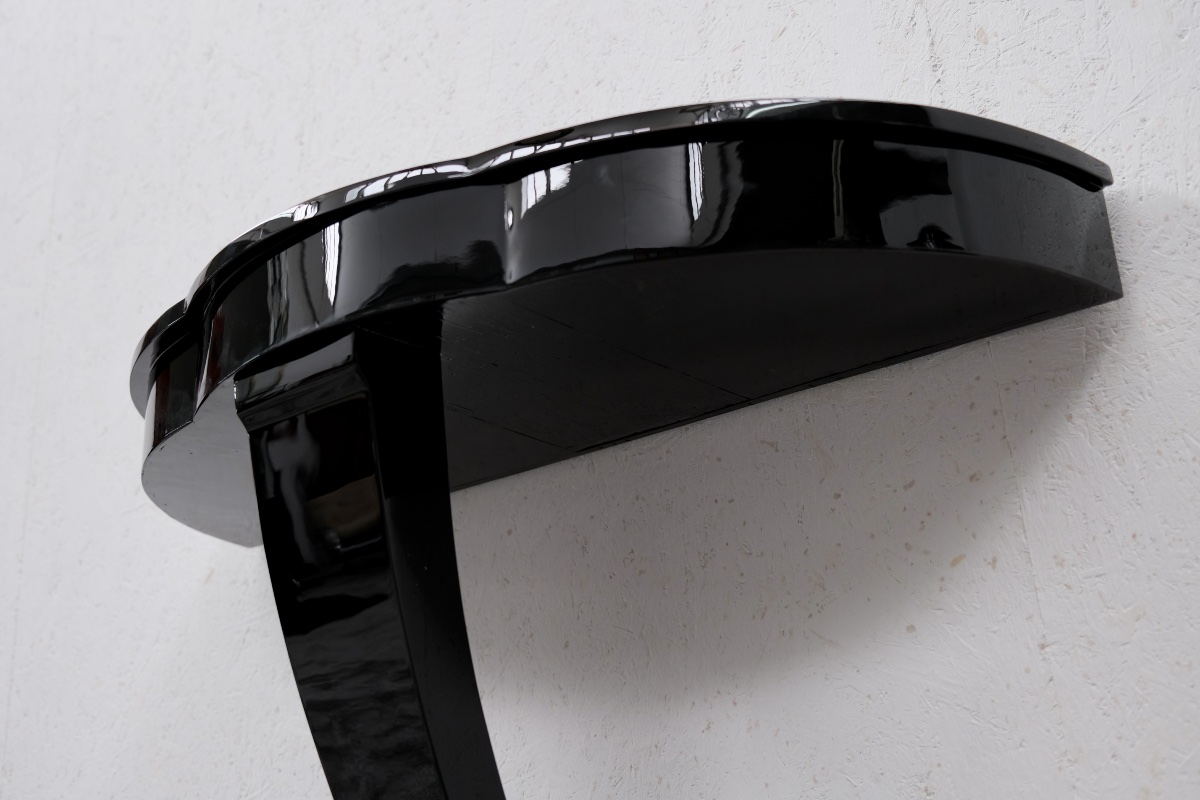 Semicircular Console High-gloss Black Lacquer Original Art Deco, France, 1930s-photo-3
