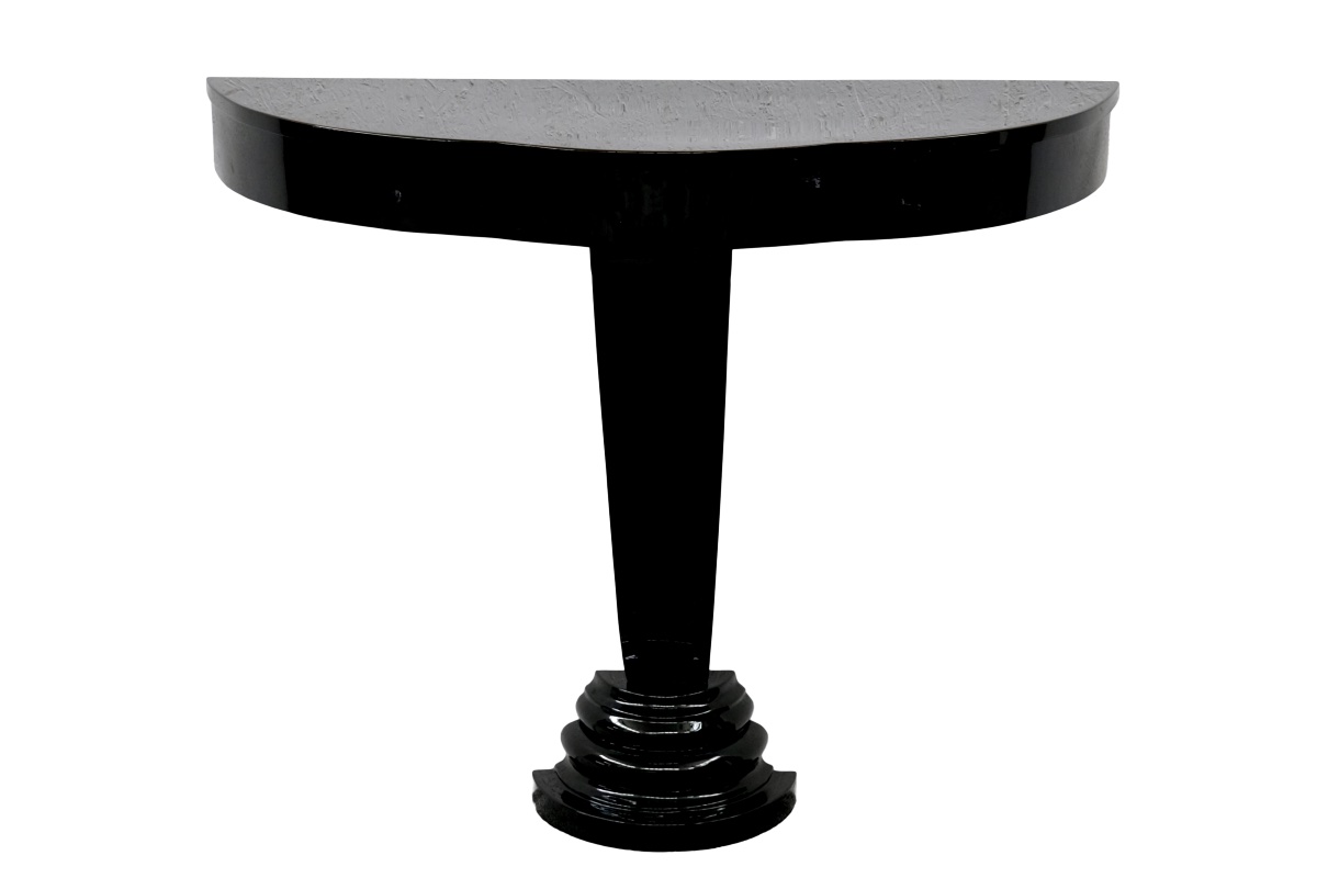 Semicircular Console High-gloss Black Lacquer Original Art Deco, France, 1930s