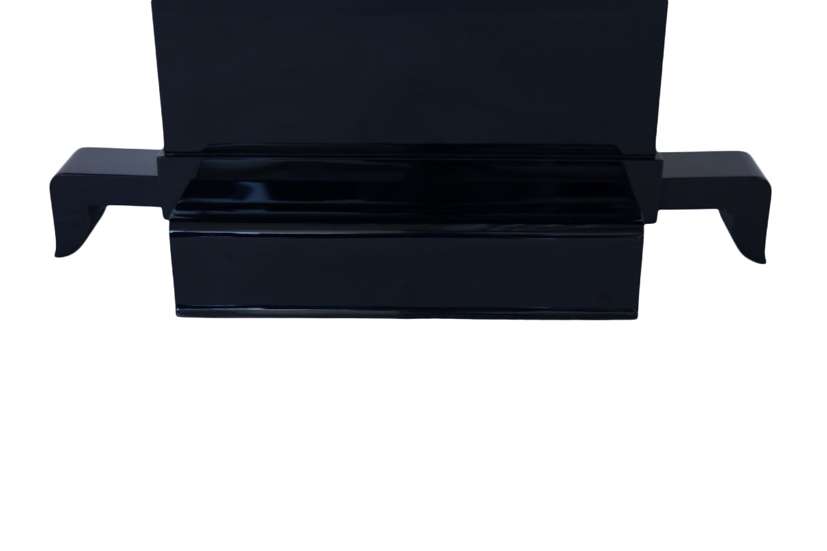 Console Art déco à deux étagères en verre miroir, base laquée noire haute brillance-photo-3