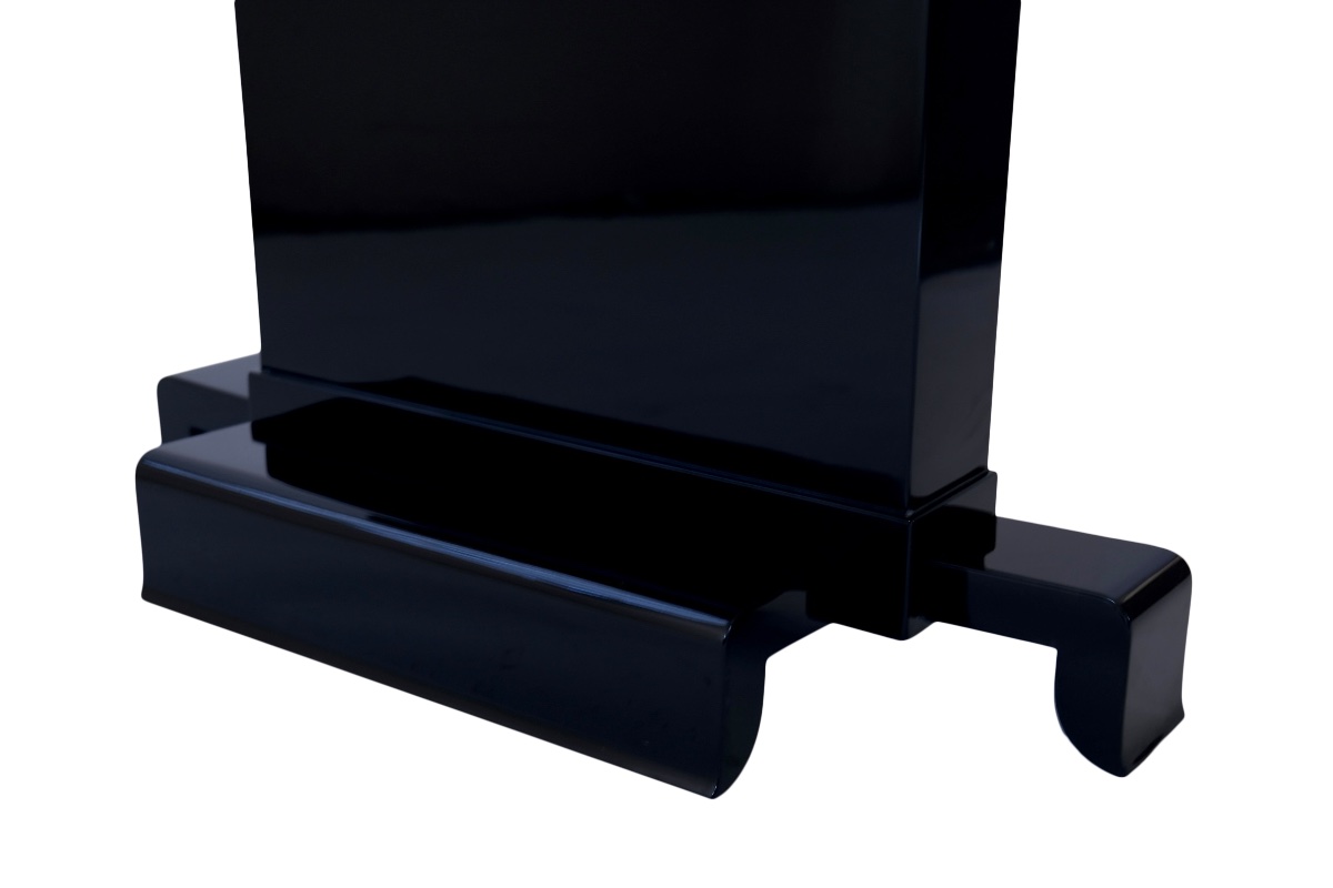 Console Art déco à deux étagères en verre miroir, base laquée noire haute brillance-photo-1
