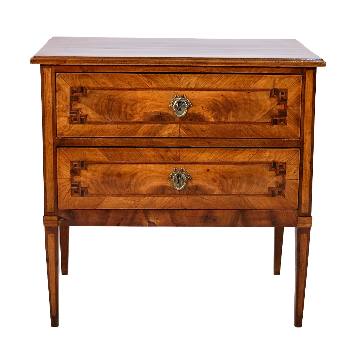 Commode Louis XVI à deux tiroirs, en noyer, vernis au tampon appliqué à la main.-photo-2