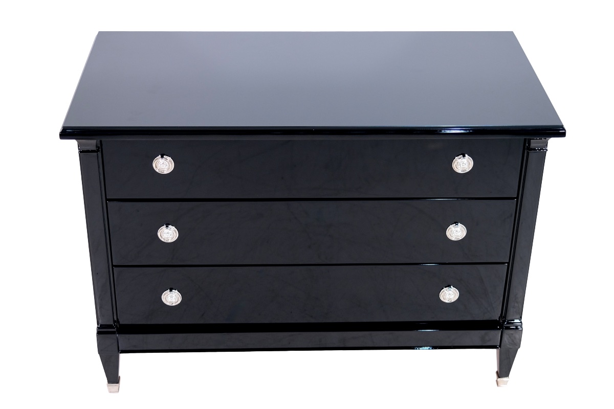 Chest Of Drawers With A Glossy Black Finish, Original Art Deco, France, 1930s-photo-2
