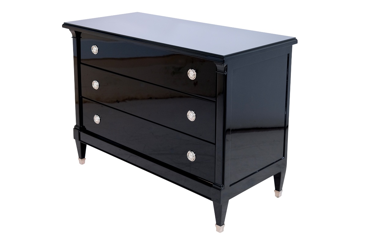 Chest Of Drawers With A Glossy Black Finish, Original Art Deco, France, 1930s-photo-4