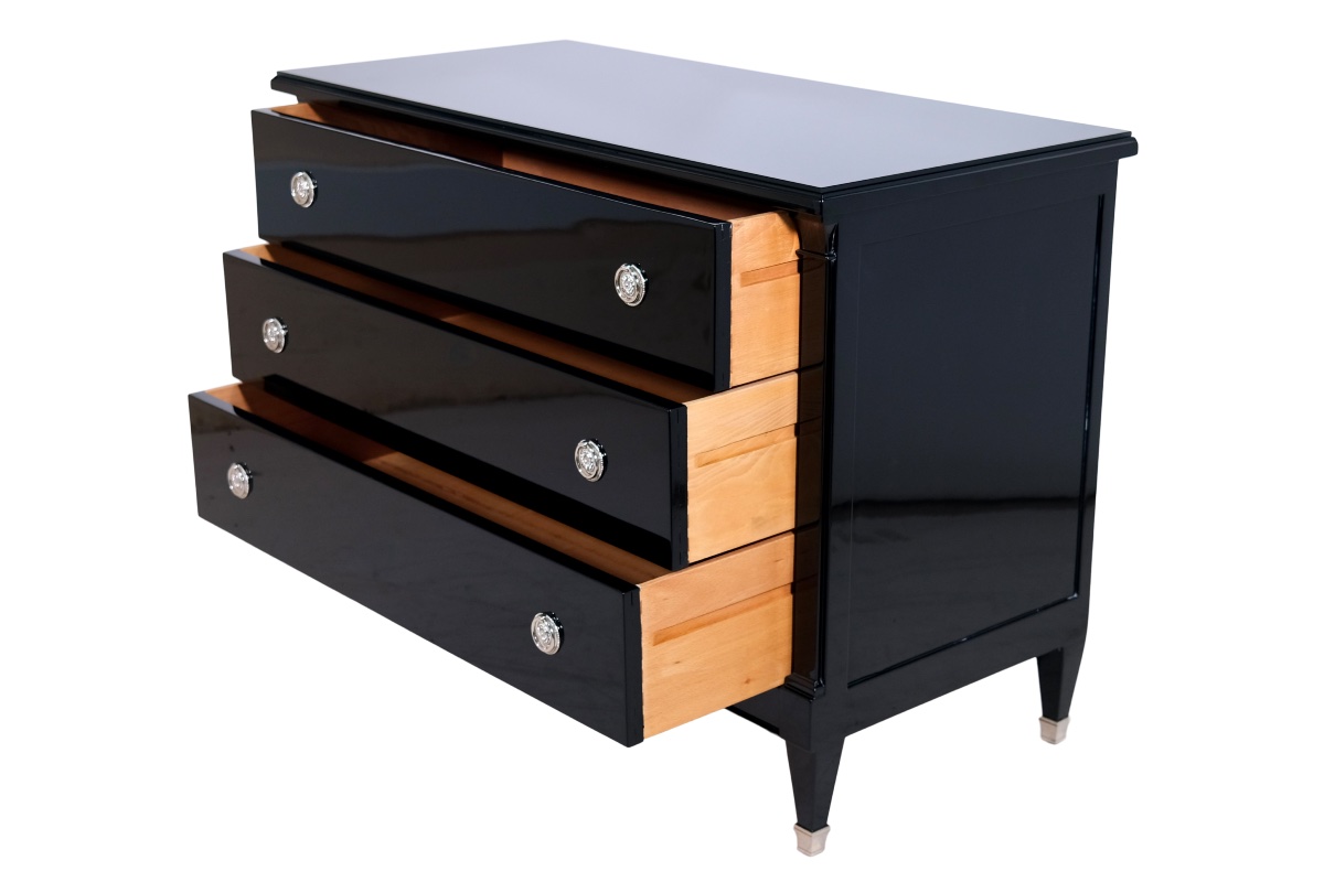 Chest Of Drawers With A Glossy Black Finish, Original Art Deco, France, 1930s-photo-2
