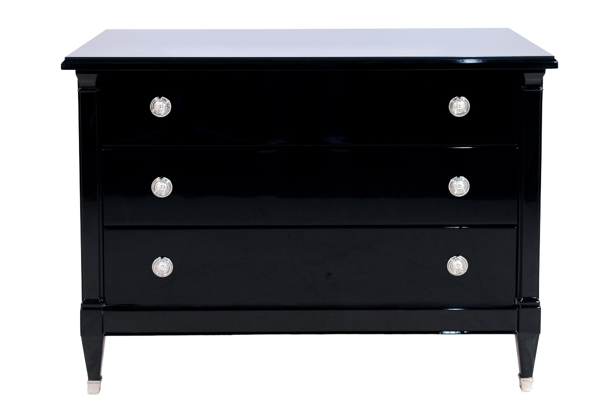 Chest Of Drawers With A Glossy Black Finish, Original Art Deco, France, 1930s