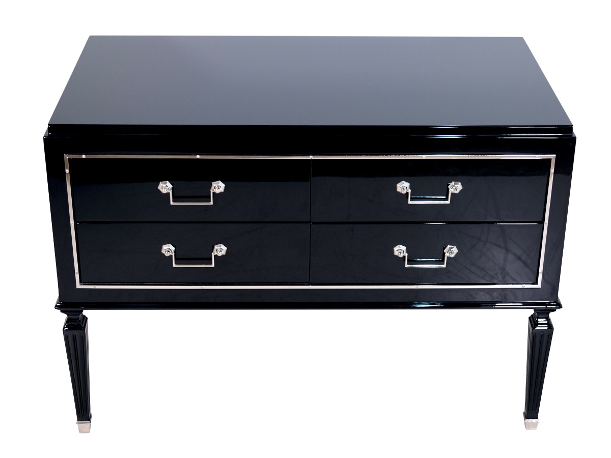 Commode à quatre tiroirs Finition laque noire brillante, Art déco d'époque, France, années 1930-photo-4