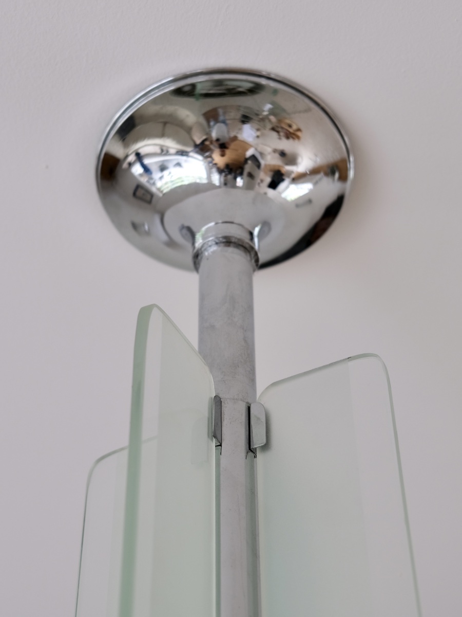 Plafonnier à verres épais et monture avec chromage d'origine.-photo-1