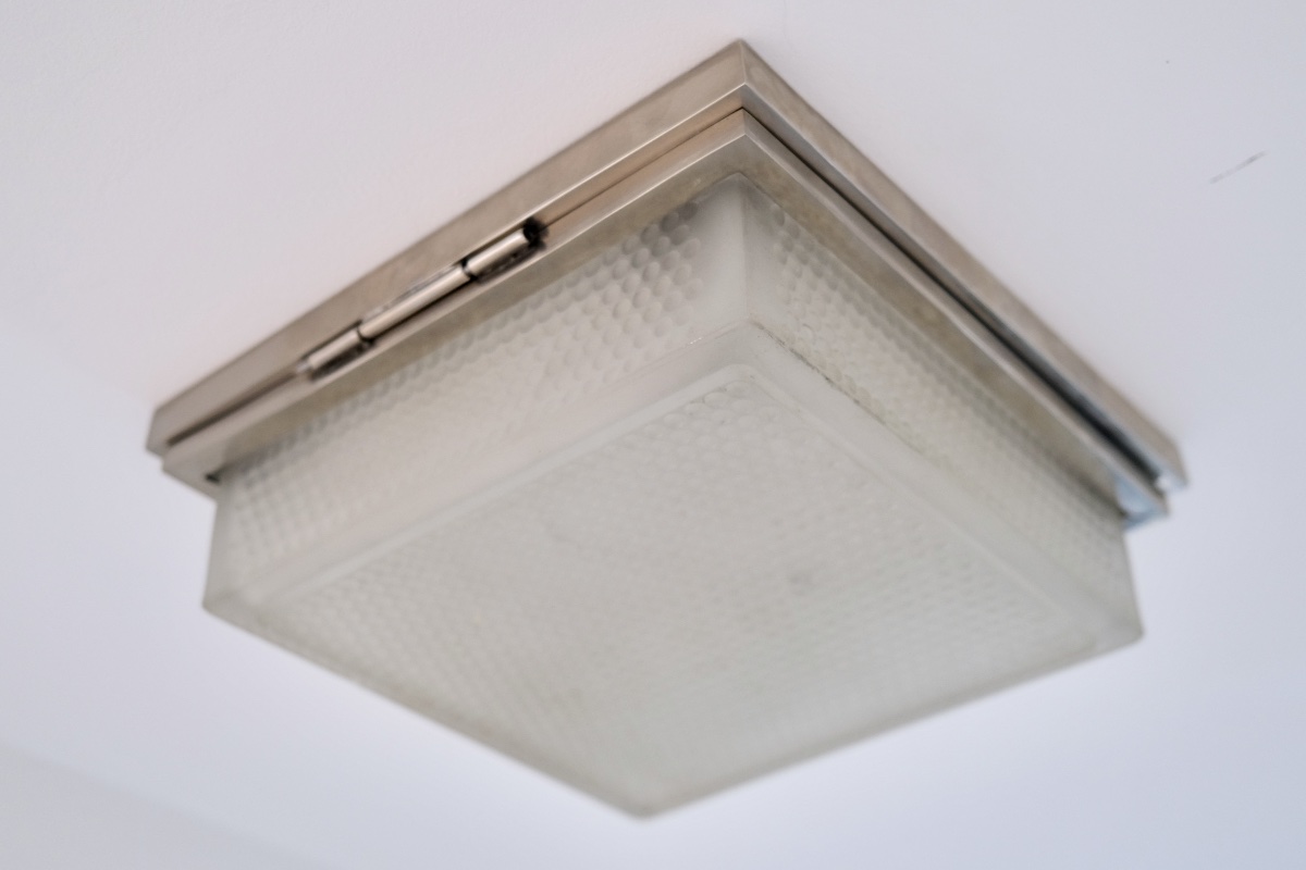 Square Glass Ceiling Light; Brass Frame With Original Chrome Plating-photo-2
