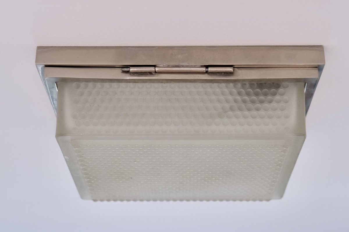 Square Glass Ceiling Light; Brass Frame With Original Chrome Plating-photo-3