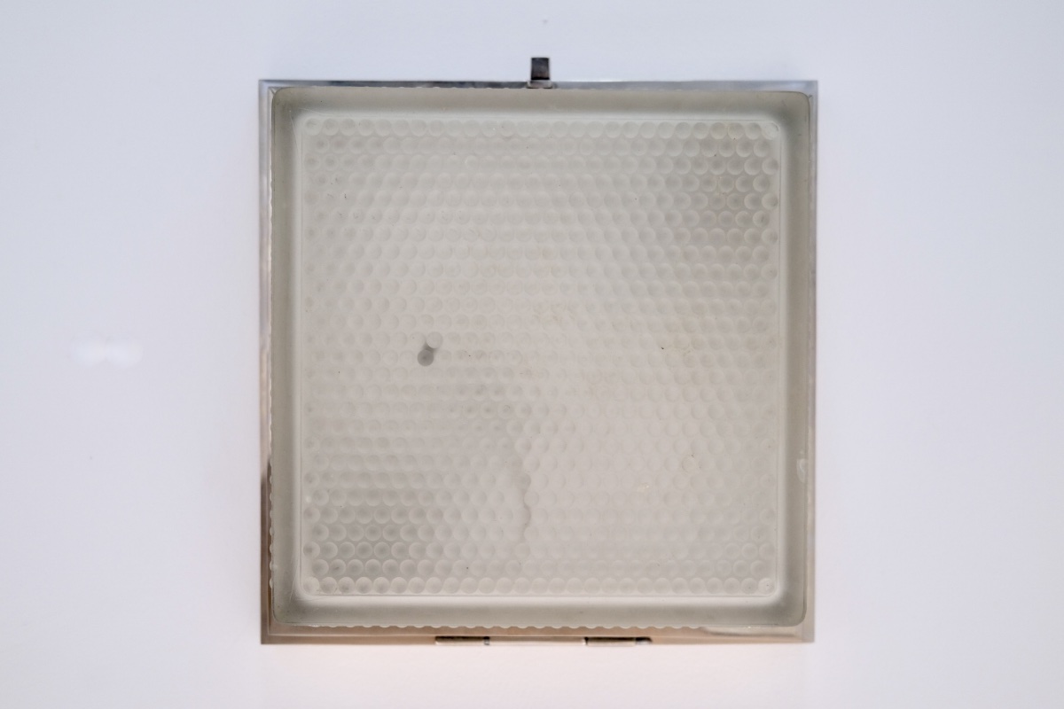 Square Glass Ceiling Light; Brass Frame With Original Chrome Plating-photo-1