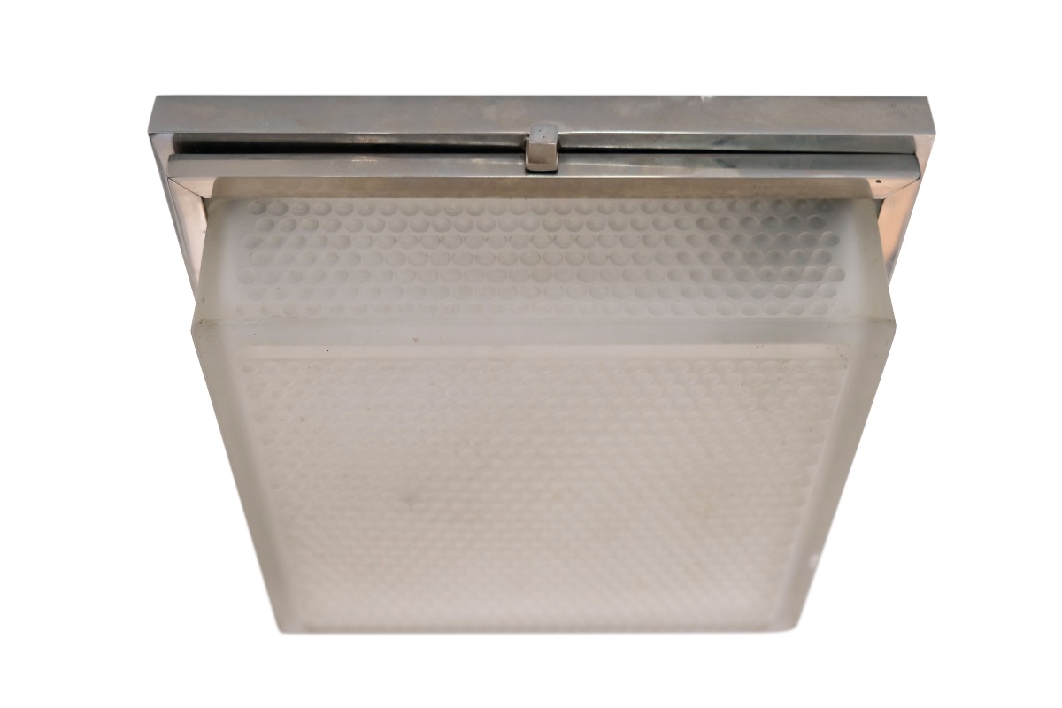 Square Glass Ceiling Light; Brass Frame With Original Chrome Plating-photo-3