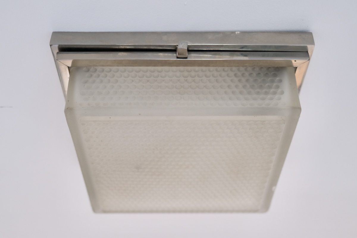 Square Glass Ceiling Light; Brass Frame With Original Chrome Plating