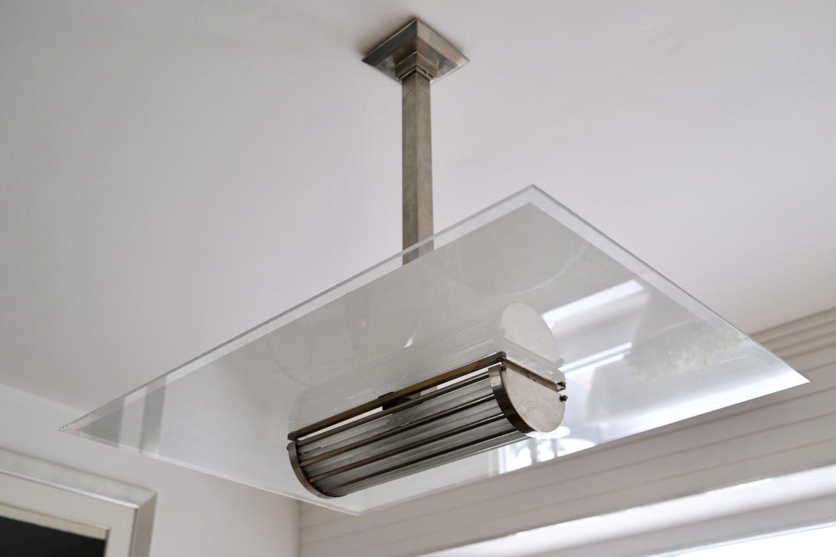Ceiling Light With Large Glass Shade; Brass Frame With Original Nickel Plating-photo-2