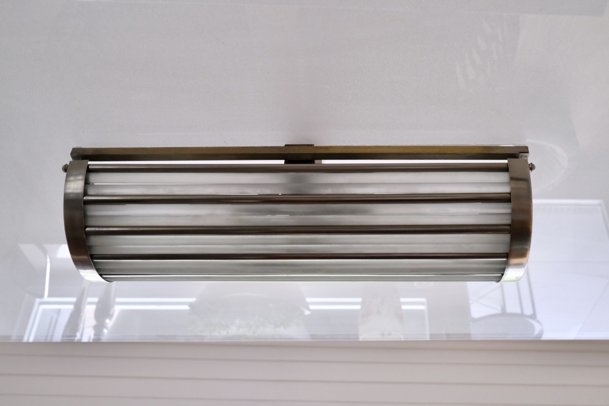 Ceiling Light With Large Glass Shade; Brass Frame With Original Nickel Plating-photo-4
