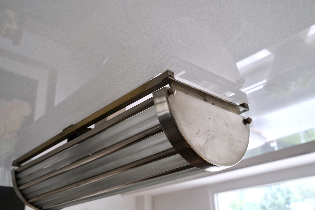 Ceiling Light With Large Glass Shade; Brass Frame With Original Nickel Plating-photo-3