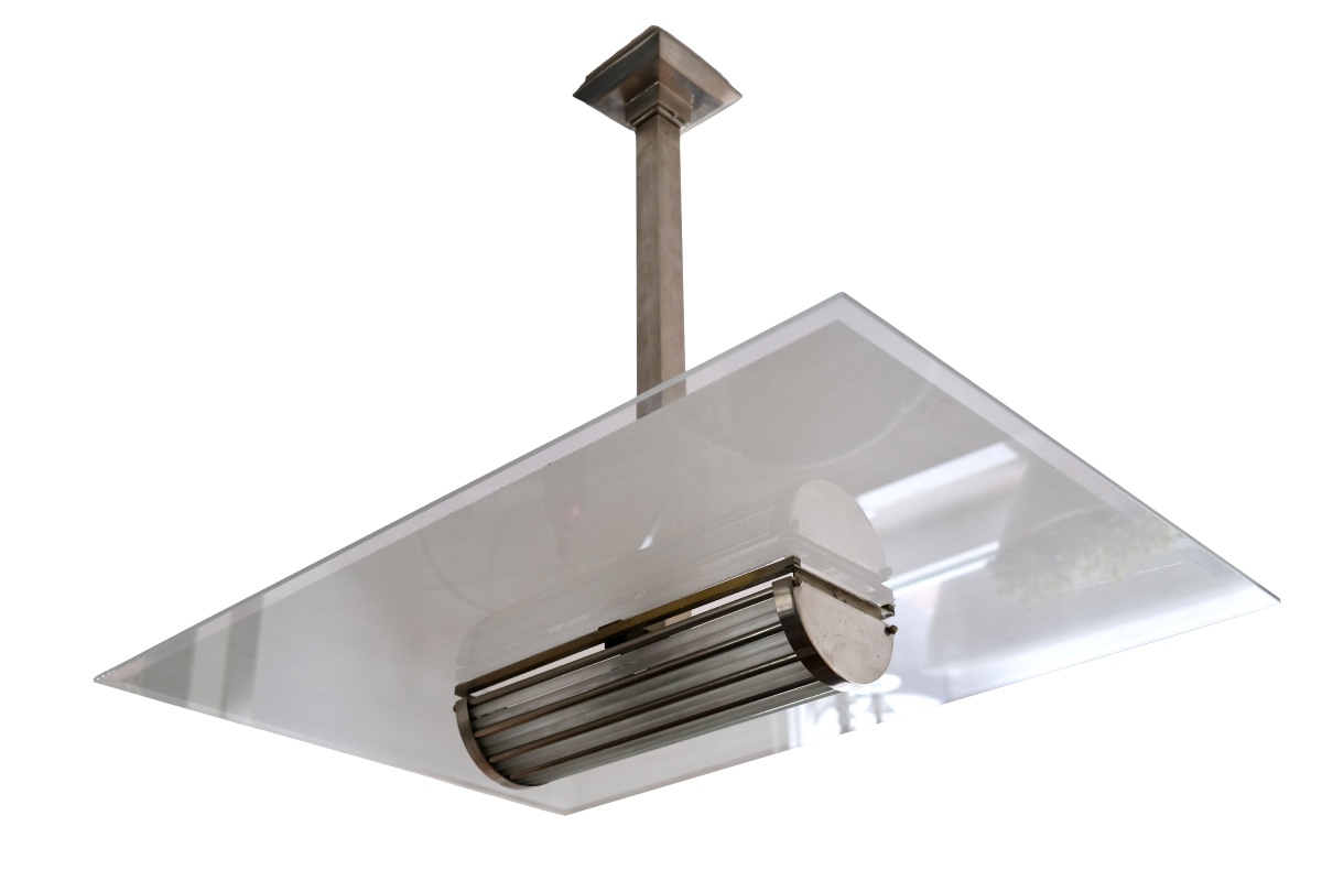 Ceiling Light With Large Glass Shade; Brass Frame With Original Nickel Plating