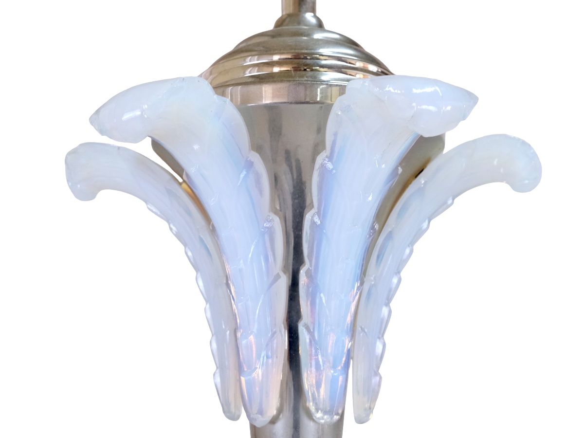 Ceiling Light Metal Frame, Nickel Plating Refurbished Opalescent Glass Shades-photo-7