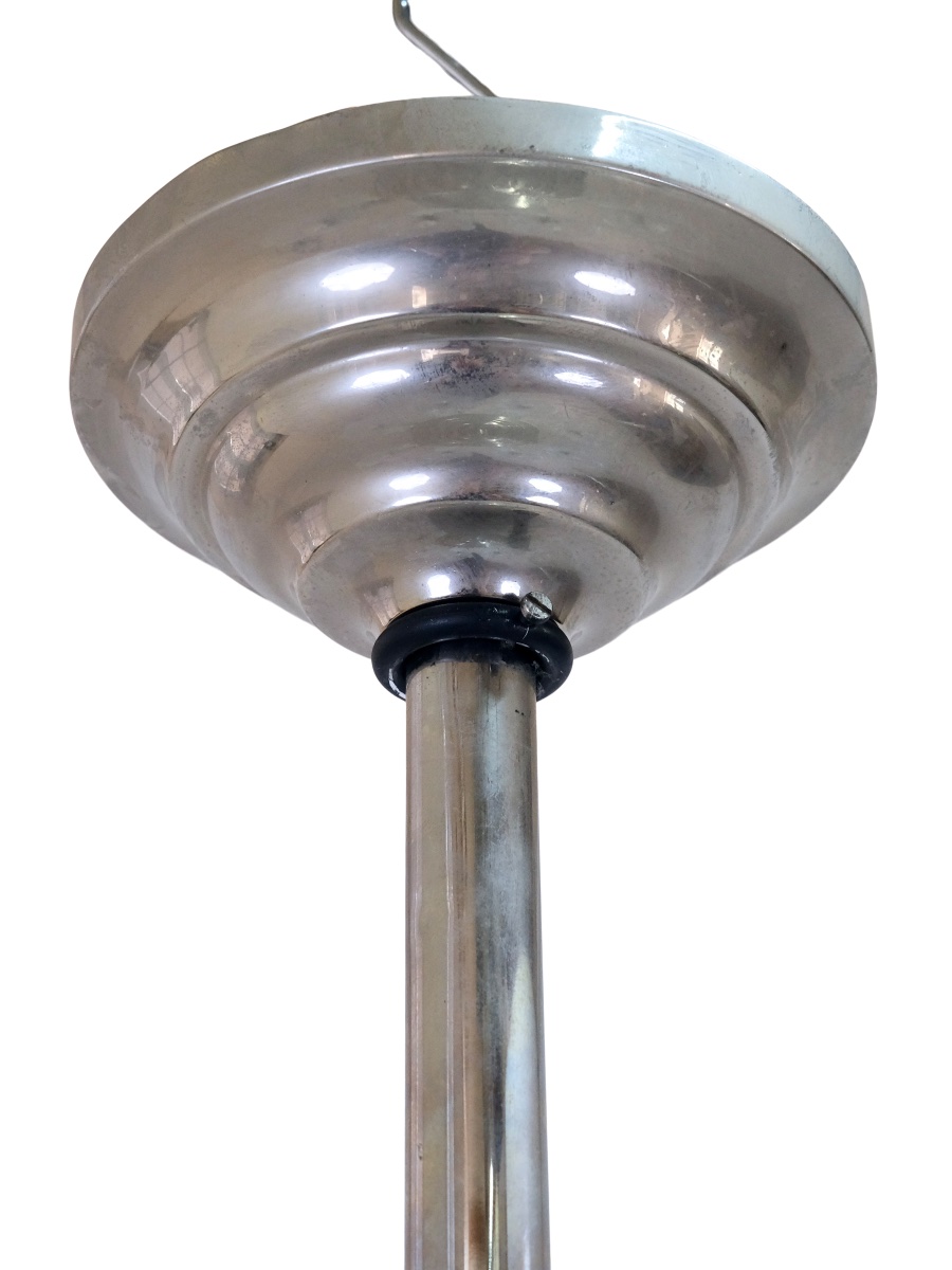 Ceiling Light Metal Frame, Nickel Plating Refurbished Opalescent Glass Shades-photo-8