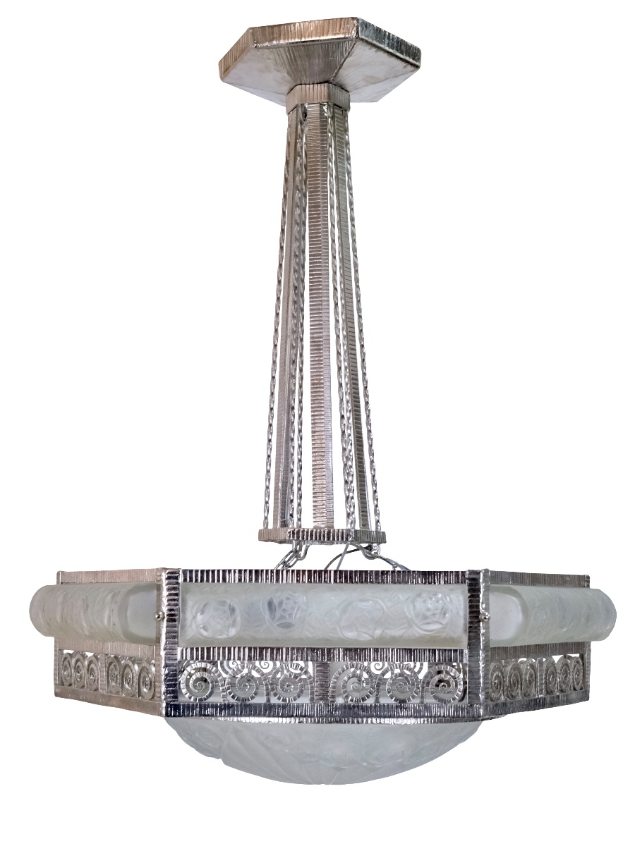 Ceiling Light, Wrought-iron Frame, Freshly Nickel-plated; Shades With Floral Patterns -photo-3