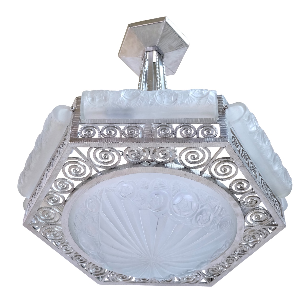 Ceiling Light, Wrought-iron Frame, Freshly Nickel-plated; Shades With Floral Patterns -photo-4