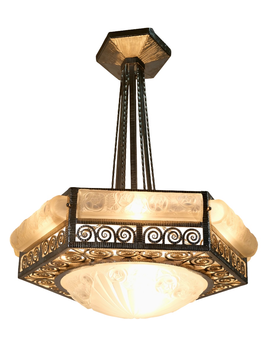 Ceiling Light, Wrought-iron Frame, Freshly Nickel-plated; Shades With Floral Patterns -photo-2