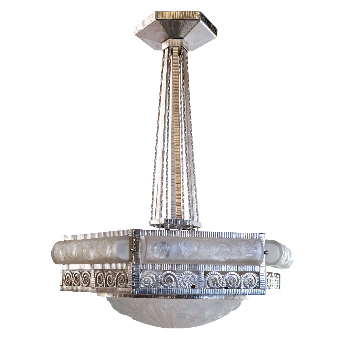 Ceiling Light, Wrought-iron Frame, Freshly Nickel-plated; Shades With Floral Patterns -photo-3