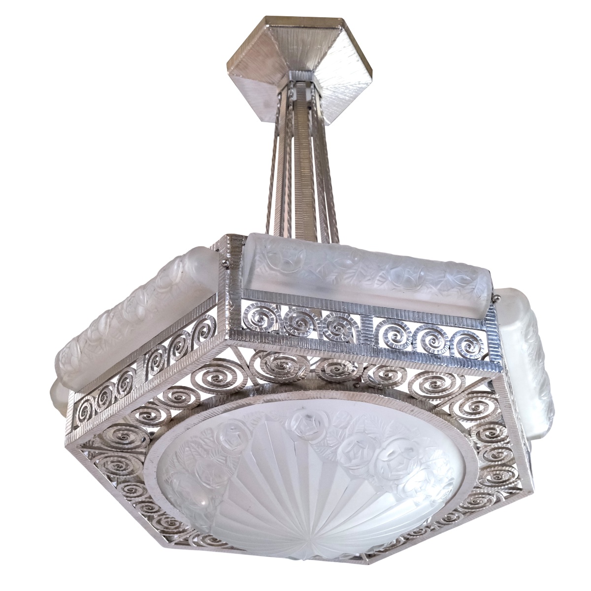 Ceiling Light, Wrought-iron Frame, Freshly Nickel-plated; Shades With Floral Patterns -photo-4