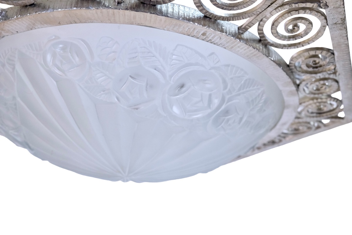 Ceiling Light, Wrought-iron Frame, Freshly Nickel-plated; Shades With Floral Patterns -photo-5