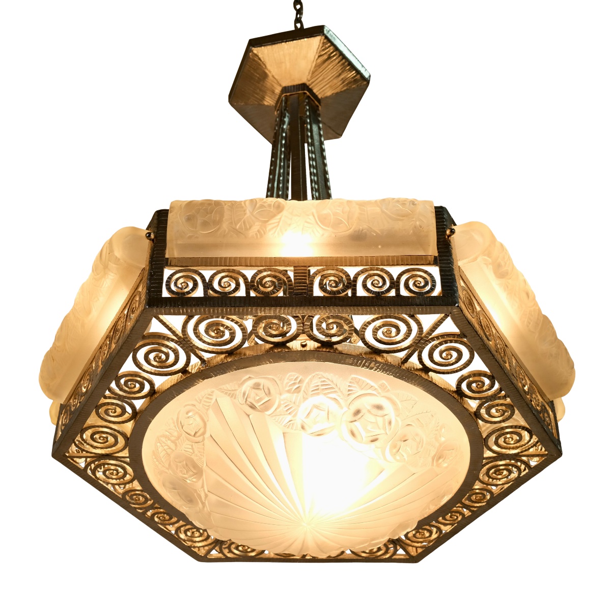 Ceiling Light, Wrought-iron Frame, Freshly Nickel-plated; Shades With Floral Patterns -photo-7