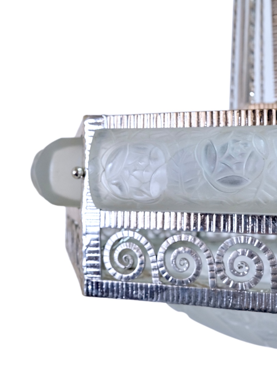 Ceiling Light, Wrought-iron Frame, Freshly Nickel-plated; Shades With Floral Patterns -photo-8