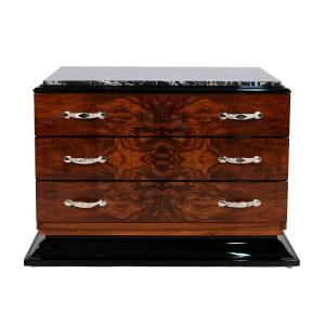 Commode Art Déco en noyer avec plateau en marbre