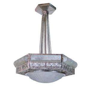 Art Deco Wrought Iron Ceiling Light By “degué”