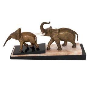 Bronze Sculpture Of An Elephant With Its Calf