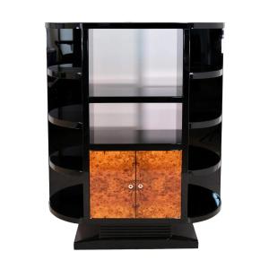 Black Lacquered Shelf With Walnut Fronts