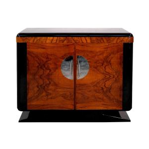 Small Art Deco Sideboard, Walnut And High-gloss Black Lacquer Trim