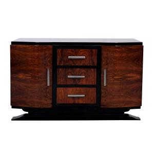 Small Art Deco Walnut Sideboard With 3 Drawers In The Center.
