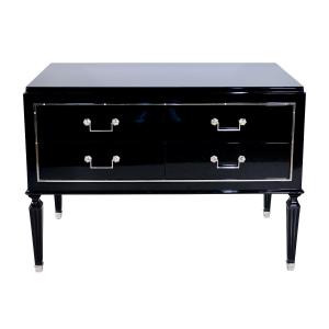 Commode à quatre tiroirs Finition laque noire brillante, Art déco d'époque, France, années 1930